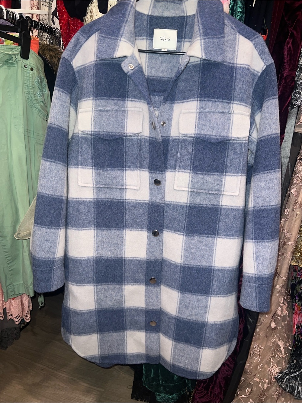 Rails Blue and White Plaid wool blend Shacket Jacket